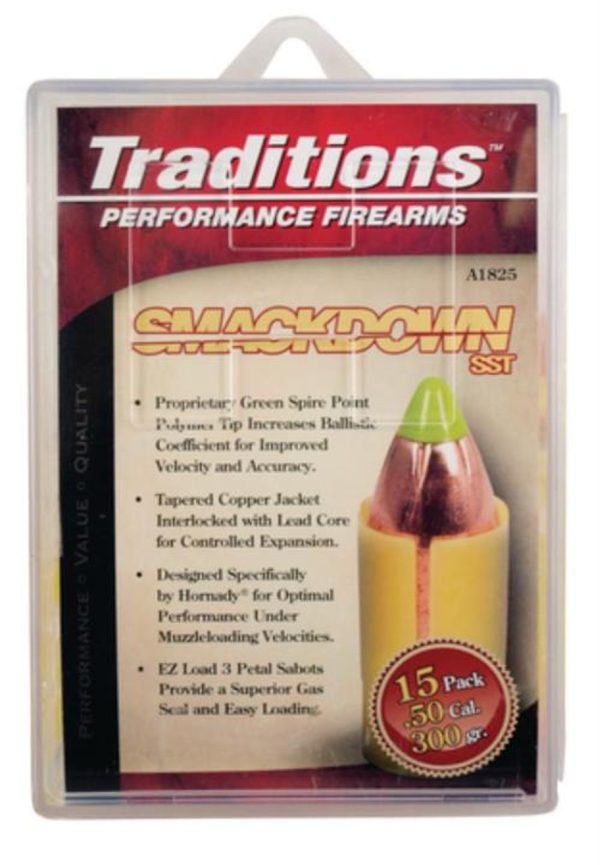 Traditions Black Powder Smackdown Sst Muzzleloading Bullet With Sabot .50 Caliber/.45 Diameter 300 Grain 15 Per Pack 040589014081 58863.1575684981