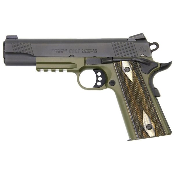 Colt 1911 'Rail Gun', 45 Acp, Black Slide, Od Frame, Full Size 098289042231 25564.1552406194