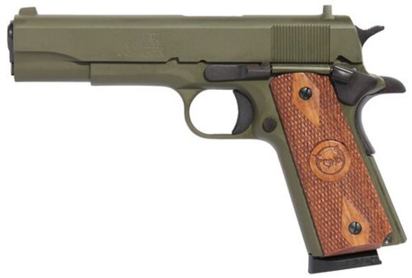 Iver Johnson 1911 A1, 45 Acp, 5&Quot;, 8Rd, Walnut Grips, Od Green 609788801108 00767.1575705031