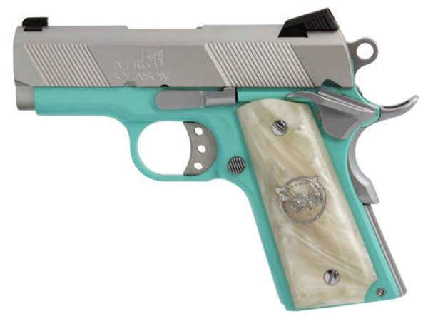Iver Johnson 1911 Thrasher Officer 70 Series 9Mm, 3.125&Quot; Barrel, White Pearl Grips, Tiffany Blue, 8Rd 712195498462 08716.1575705049