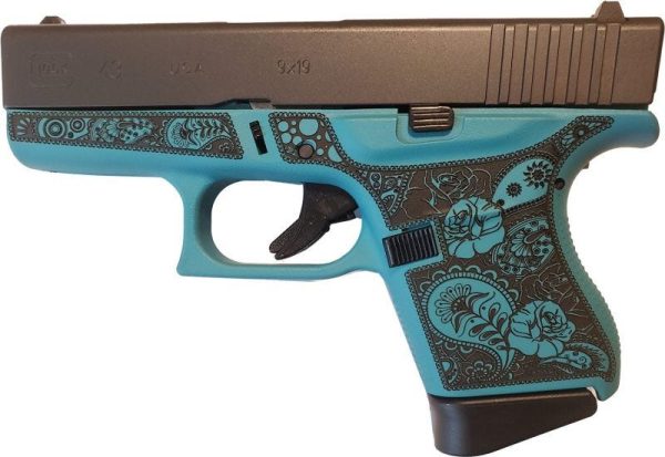 Glock 43 Tiffany Blue 9Mm 3.4&Quot; Barrel 6-Rounds Engraved Frame Glock 43 Glui4350201Grfp 688099401269